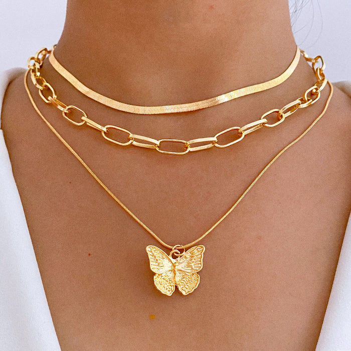 Wholesale Necklace Alloy Multilayer Butterfly Clavicle Chain JDC-NE-HSJ005