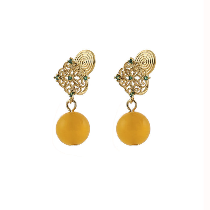 Wholesale Yellow Agate Earrings Earrings Vintage Ear Clip Earrings Without Ear Holes