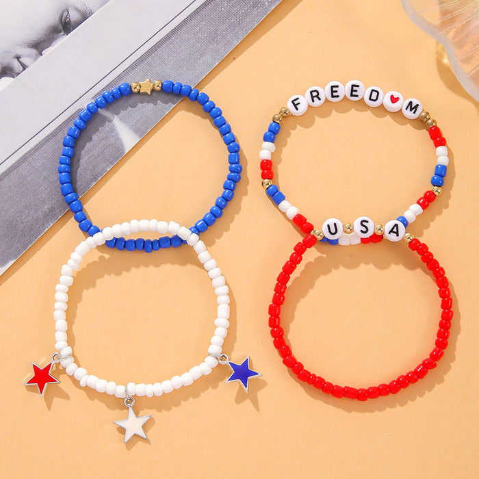 Wholesale American Independence Day Acrylic Beads Handwoven Beaded Bracelet JDC-BT-ShiY003
