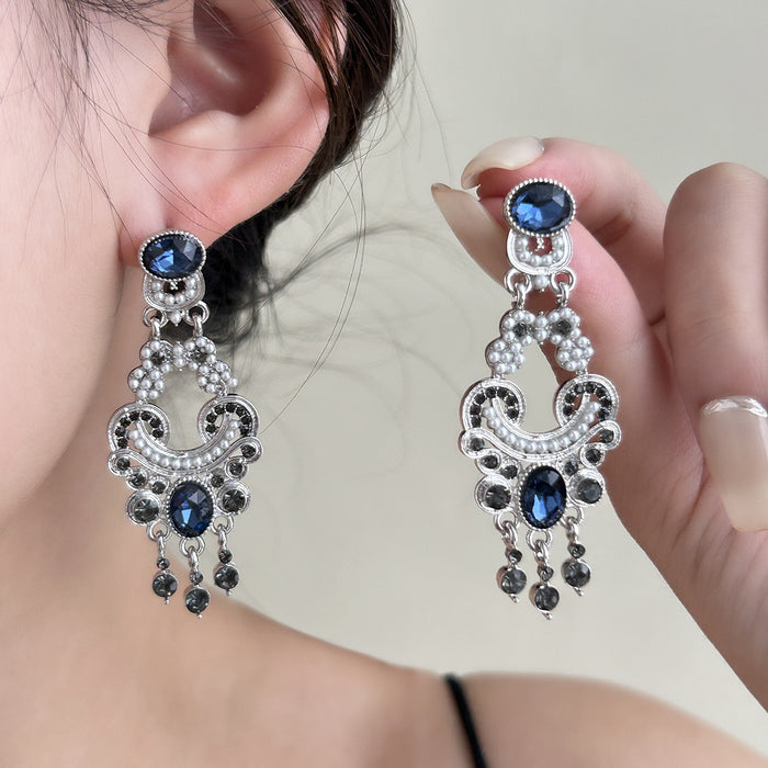 Wholesale Retro Bohemian Long Tassel Drop Earrings Heavy Industry Creative Ethnic Style Diamond-Encrusted High-End Earrings