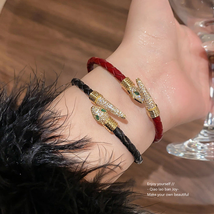 Wholesale Electroplated zircon small snake open bracelet niche retro personalized bracelet light luxury high-end versatile bracelet for women