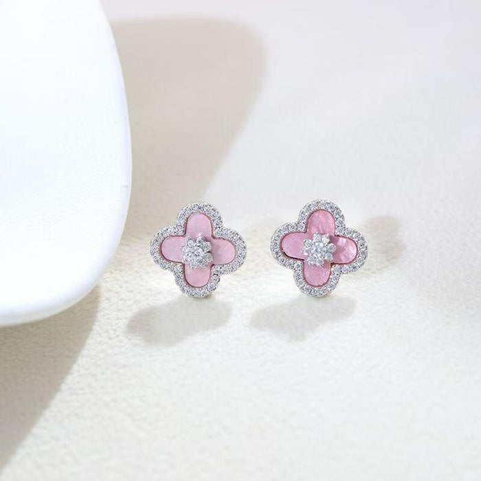 Wholesale Pink four-leaf clover necklace,  earrings,  and bracelet