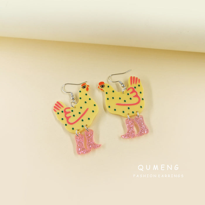 Wholesale Polka Dot Cartoon Chicken High Heels Acrylic Printed Earrings JDC-ES-QingM006