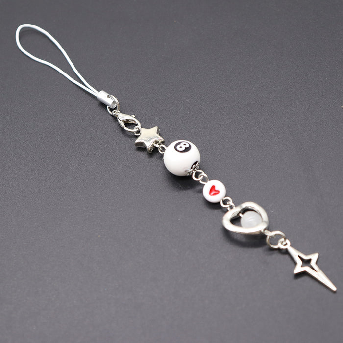 Wholesale black 8 dice bow star mobile phone chain bag buckle personality pendant lanyard