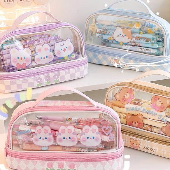Wholesale Transparent Pencil Case for Girls Cute Rabbit Design Large Capacity Stationery Bag