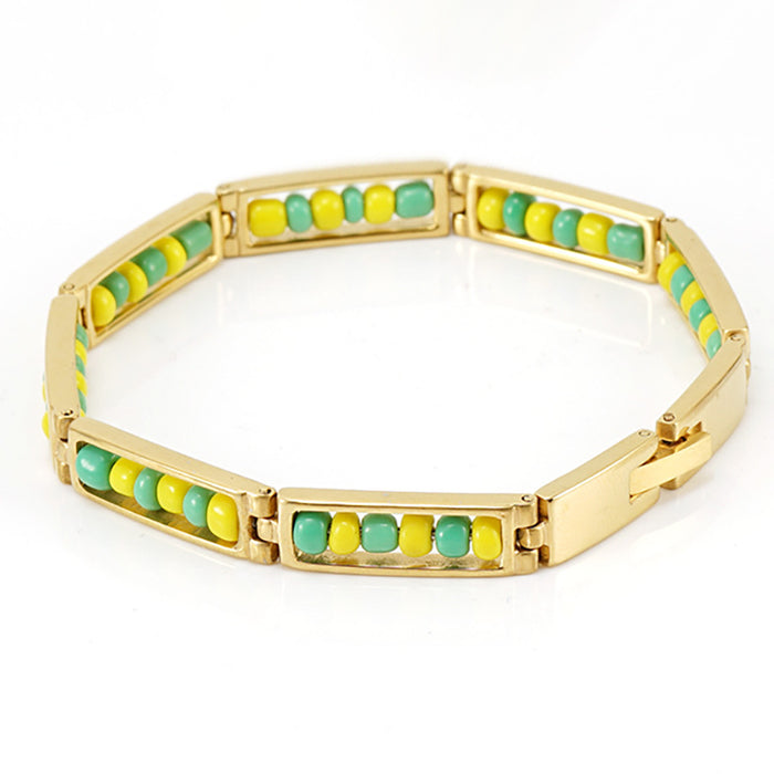 Wholesale 18K gold titanium steel bracelet with colored beads