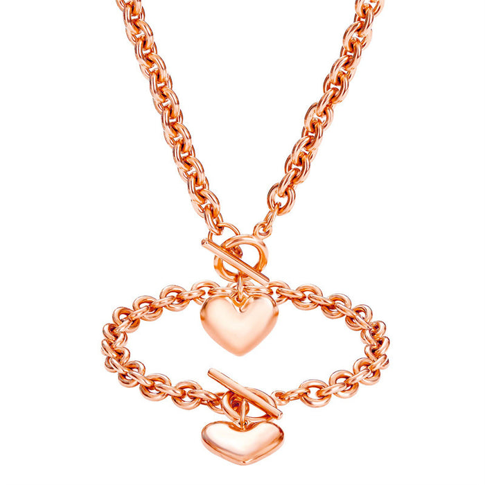 Wholesale Simplified Design Stainless Steel Polished Surface Unisex Heart Pendant Necklace Bracelet OT Buckle