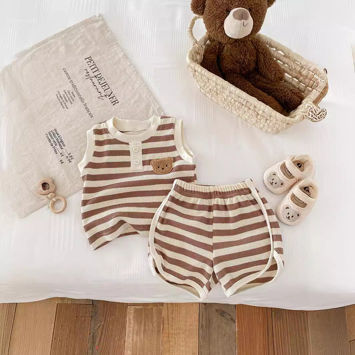 Wholesale Waffle Bear Sleeveless Top Pants Baby Clothes Set JDC-BC-WeiNiS003