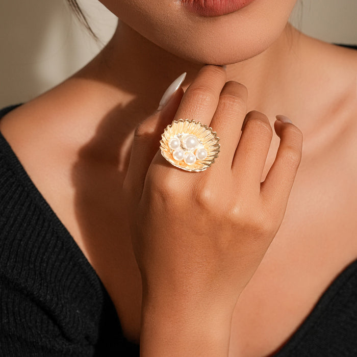 Wholesale Pearl Open Ring Fashion Creative Geometric Conch Adjustable Handpiece