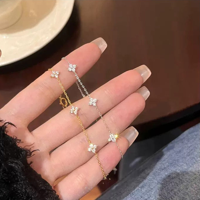 Wholesale Gold Brass Four-Leaf Flower CZ Bracelet Jewelry Accessory