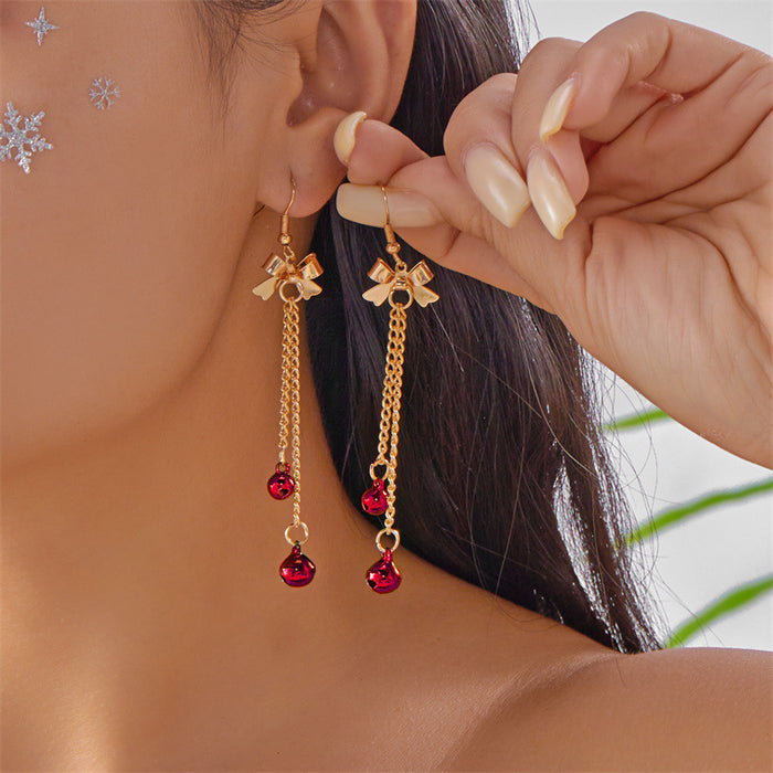 Wholesale Christmas earrings Christmas red and green bells all-match tassel alloy earrings