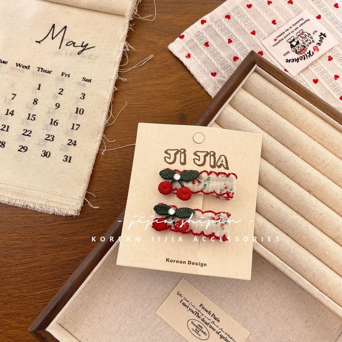 Wholesale New handmade fabric floral hair clip, cute apple cherry floral hair clip, versatile plaid hair accessory