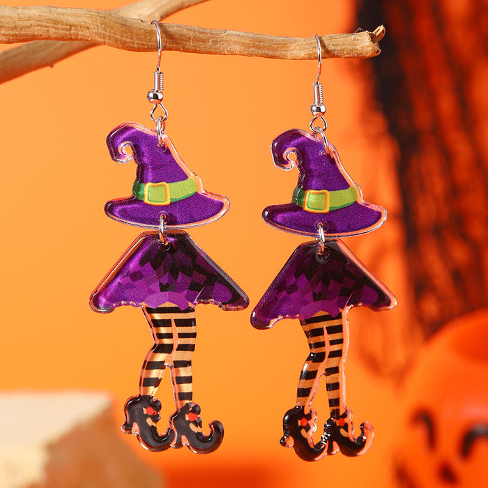 Wholesale Cross-Border European aColorful long-legged witch  creative splicing acrylic double-sided earrings