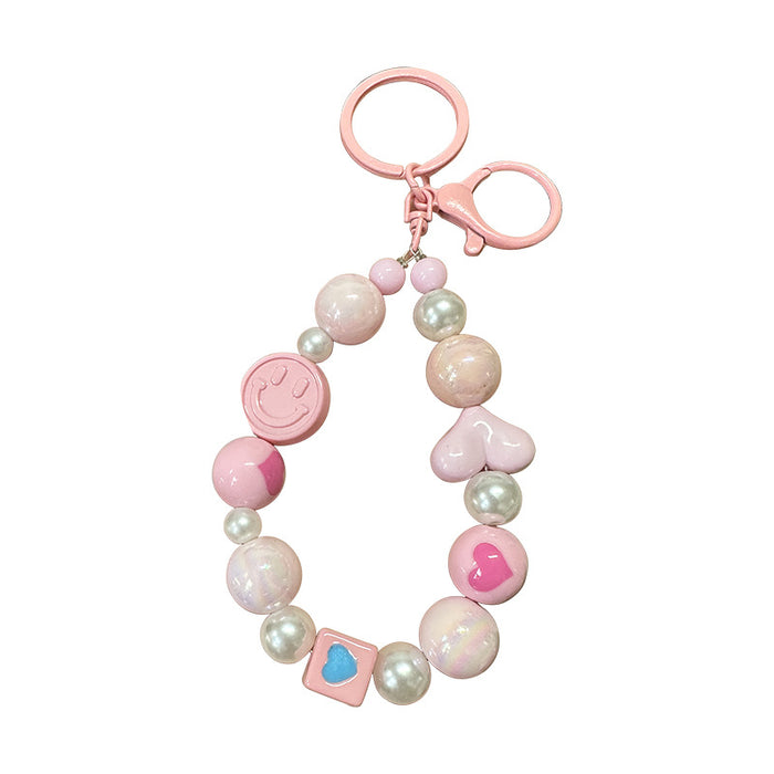 Wholesale New smiley face bead chain keychain DIY love cute backpack pendant car keychain