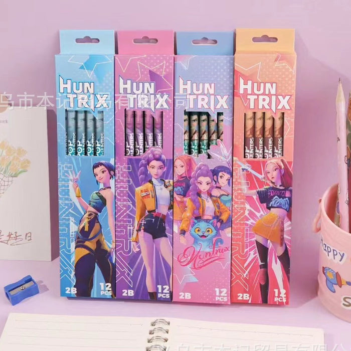 Wholesale 12-pack K-pop HB round-bar wooden pencils for elementary school students