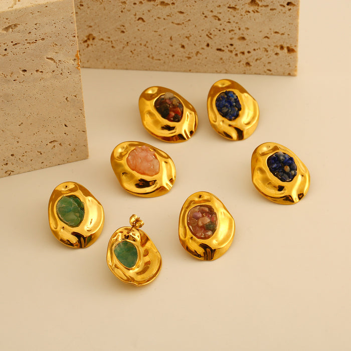 Wholesale Fashionable irregular stainless steel earrings inlaid with natural crushed stone temperament earrings color preservation wholesale