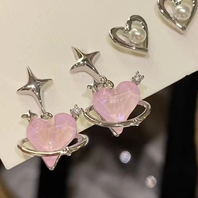 Wholesale Small niche design heart star shaped six piece earring set