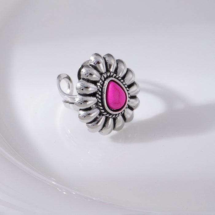 Wholesale Bohemian Ethnic Flower Turquoise Adjustable Ring