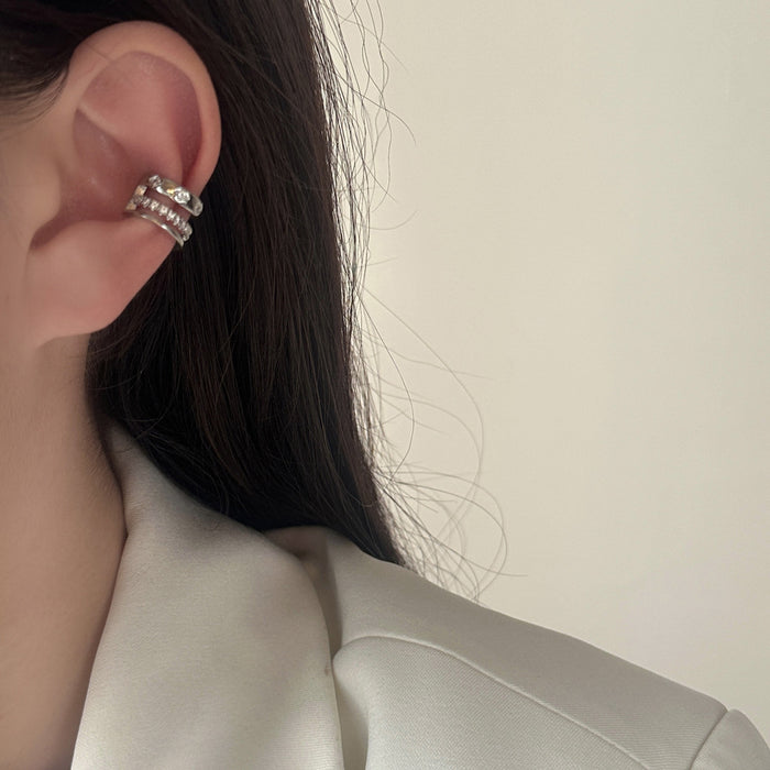 Wholesale Multi-layered,  niche,  versatile zircon-embedded Clip Earrings