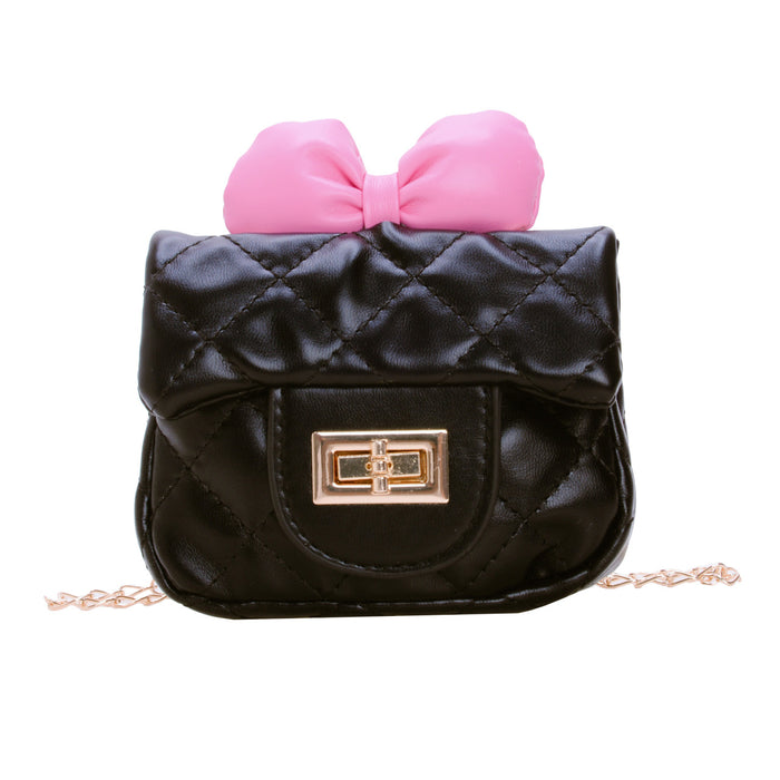 Wholesale New children's bag with bow decoration, diagonal cross bag, diamond grid chain