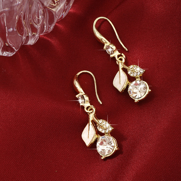 Wholesale diamond-studded leaves flower pearl earrings