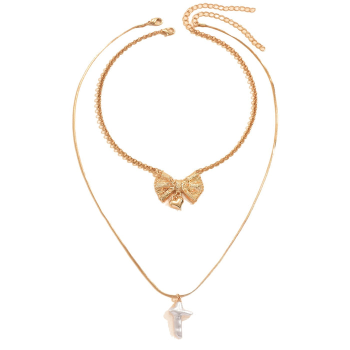 Wholesale Jewelry Personalized Bowknot Love Shaped Pearl Pendant Necklace