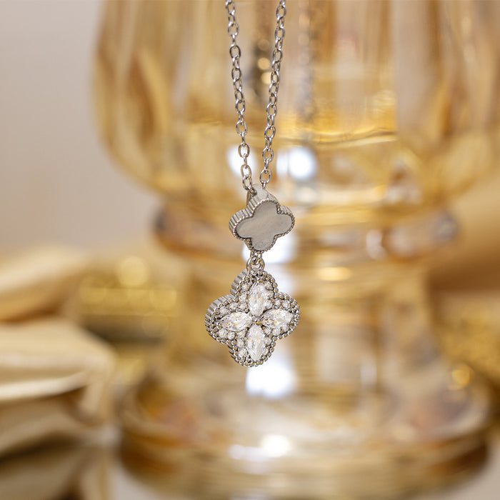 Wholesale Four-Leaf Clover Necklace Women' s Micro-Inlaid Gold Electroplated Pendant