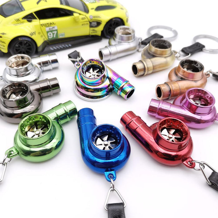 Wholesale Zinc alloy blades rotate on this car turbocharger shaped metal alloy keychain