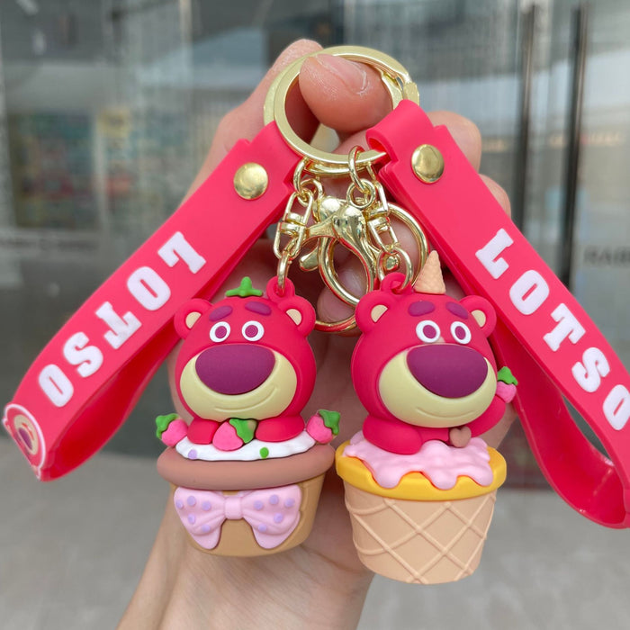 Wholesale Keychain cartoon teddy bear pendant couple keychain ring claw machine