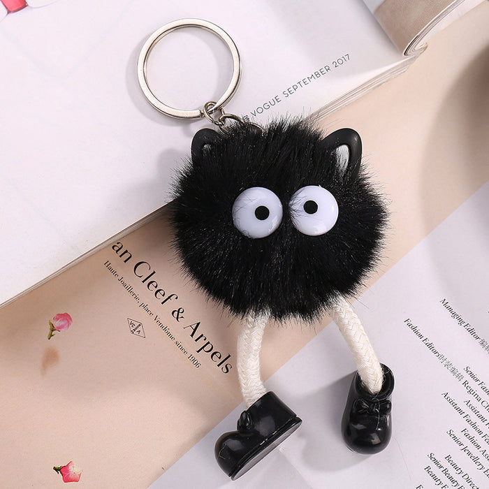 Wholesale plush long legs small coal ball pendant handmade fur ball key chain bag pendant accessories