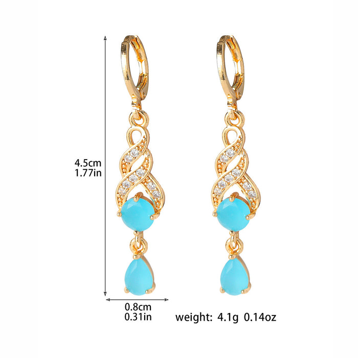 Wholesale High end luxury long sapphire ear buckle, fashionable zircon inlaid earrings, copper ear accessories
