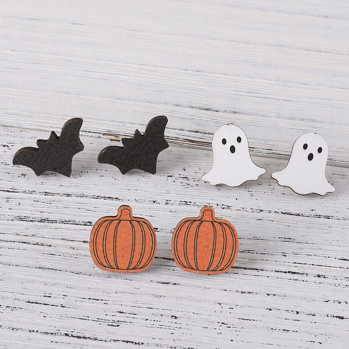 Wholesale Wooden Earrings Set Cute Bat Pumpkin Ghost Design Party Wear Gift