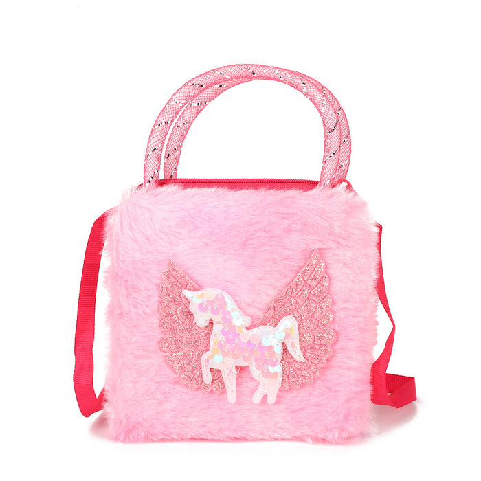 Wholesale Children' s Colorful Plush Unicorn Small Satchel Shoulder Bag