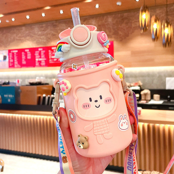 Wholesale Cute Bear Straw Cup Large-Capacity Plastic Cup