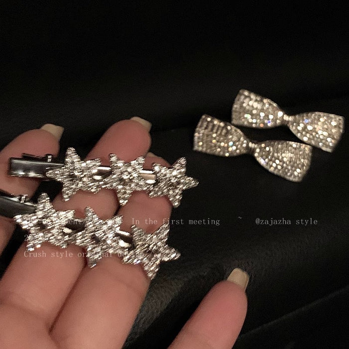 Wholesale Shining Stars Bow Rhinestone Side Clip High-end Sense Bangs Clip Hair Accessories New Style