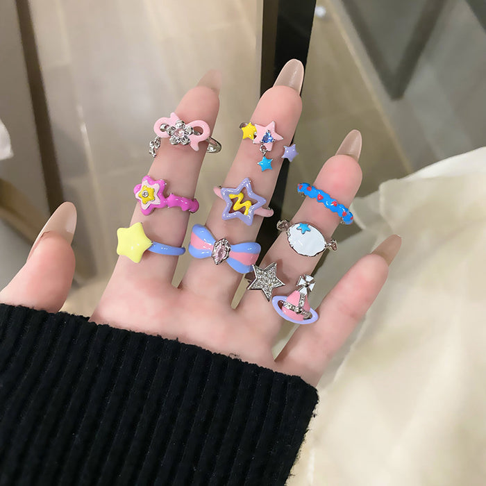 Wholesale Drip glazed star ring, niche design, index finger ring, fashionable and personalized ring