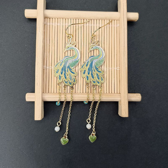 Wholesale Ethnic Style Peacock Long Earrings JDC-ES-Msy007