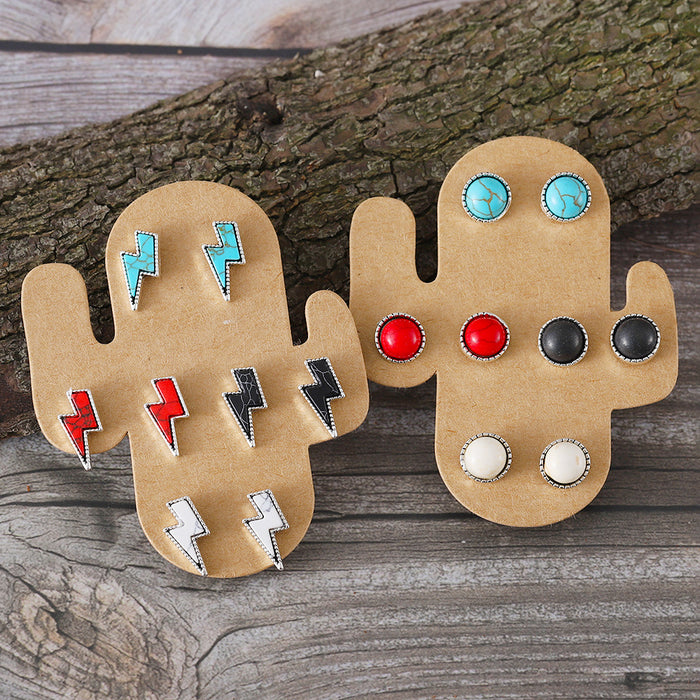 Wholesale Personalized Western style lightning round turquoise earrings national style Bohemian earrings gift earrings set