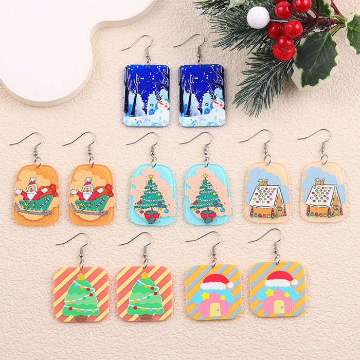Wholesale Christmas Print Geometric Acrylic Earrings