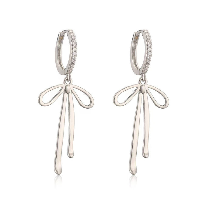 Wholesale Fashionable long bow pendant, ear buckle, ear ring, tassel shaped high-end earrings, brass genuine gold electroplating