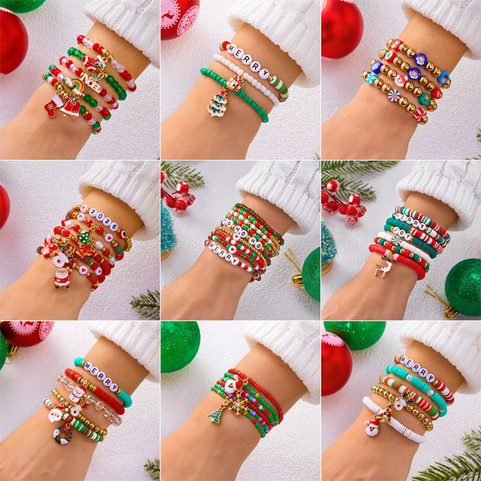 Wholesale Christmas colorful gift bracelet for women Christmas tree gift box letter polymer clay elastic beaded stacking bracelet