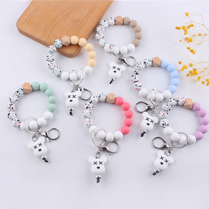 Wholesale Cartoon Silicone Beaded Bracelet Keychain JDC-KC-GuangTian041