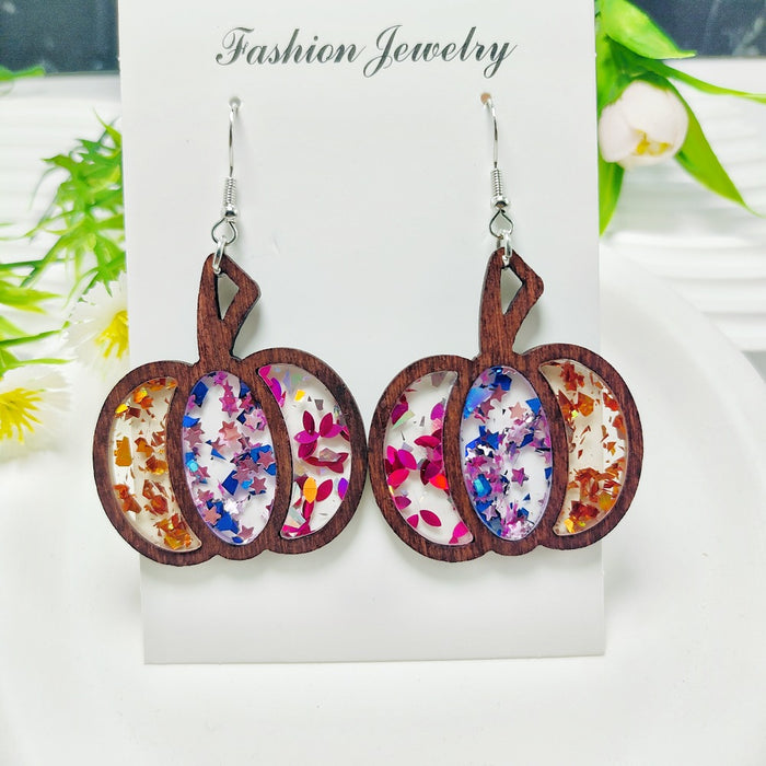 Wholesale Halloween Splicing Pumpkin Acrylic Inlaid Earrings JDC-ES-QiYu001