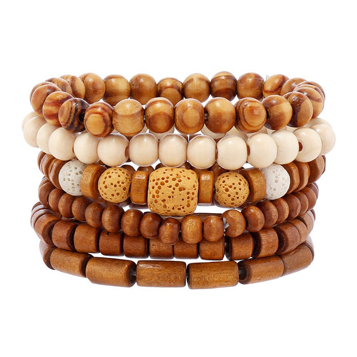 Wholesale New Retro Style Wooden Beads Turquoise Alloy Accessories Mixed Bracelets Men's Beaded Bracelet Set JDC-BT-XH005