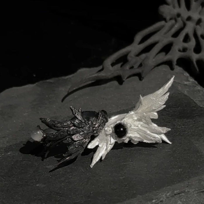 Wholesale Open Ring Black and White Broken Wings Couple's Pair Ring