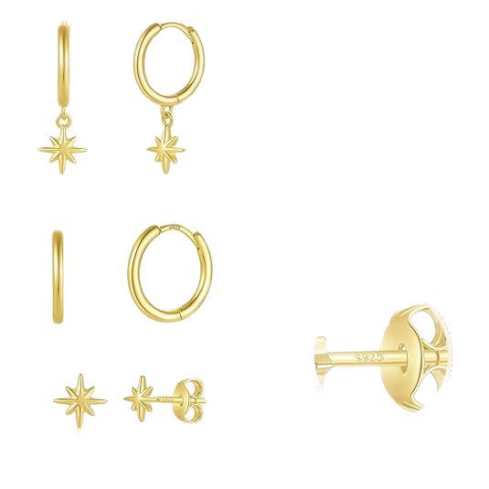 Wholesale New retro niche versatile octagonal star earrings copper plated with real gold temperament fashionable star earrings wholesale