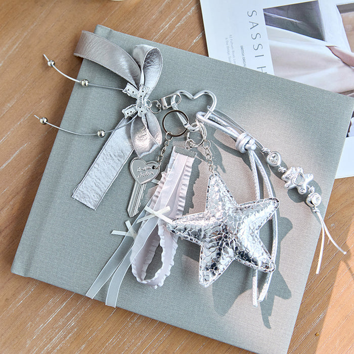 Wholesale Silver Sparkling Sequins Five-Corner Star Bag Pendant Schoolbag Hanging Chain