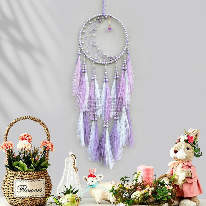 Wholesale Romantic Star Moon Dream Catcher Hand-Knitted Simulated Feather Wall Hanging Home Decor MOQ≥2