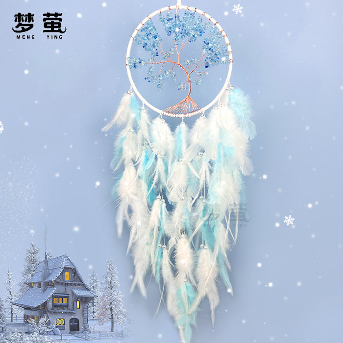 Wholesale Iron Hoop Cotton Thread Feather Handmade Dreamcatcher with Crystal Stones Tree of Life MOQ≥2