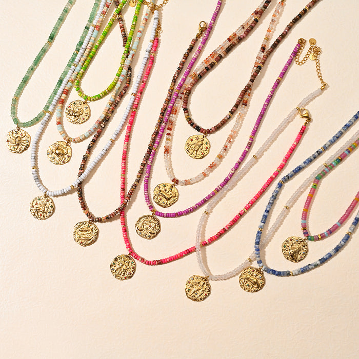 Wholesale Original Jewelry Design Colorful Natural Stone Necklace Stainless Steel Twelve Constellation Necklace Personalized Matching